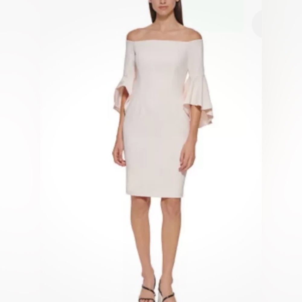 Calvin Klein Off-the-Shoulder Sheath Dress Women's Size 14W White Color